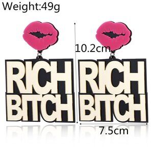 NEW! RICH BIT CH EARRINGS B#TCH - BAD GIRL EARRINGS GOLD & PINK